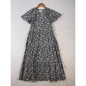 Pinch Maxi Dress Women's Small Blue Floral Short Sleeve Tiered Ruffled Peasant